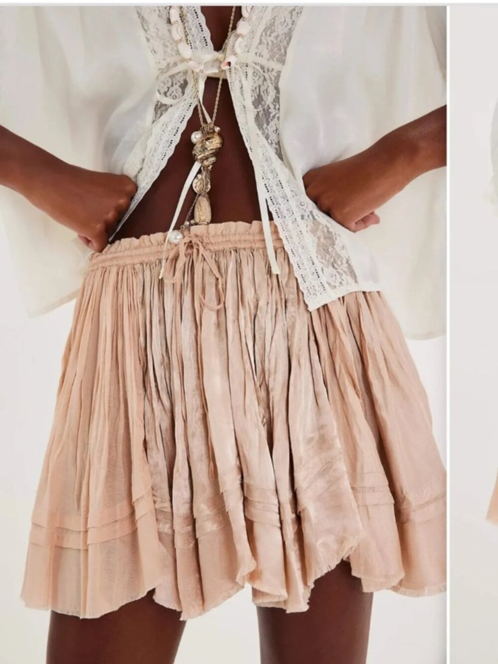 NWT Free People Third Charm Blush Raw Hem Mini Skirt